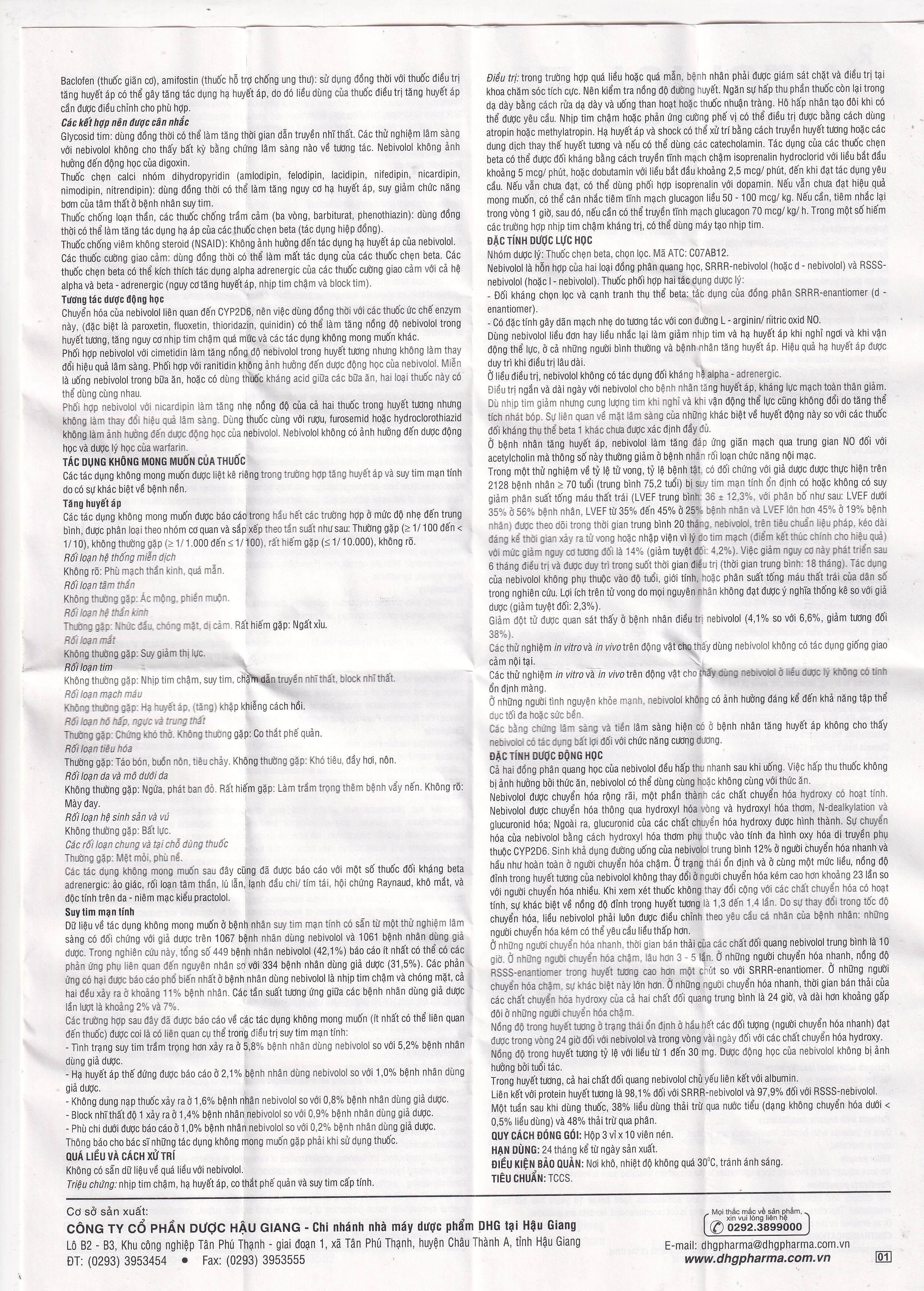 Thuốc Neginol 5 DHG điều trị tăng huyết áp vô căn (3 vỉ x 10 viên)