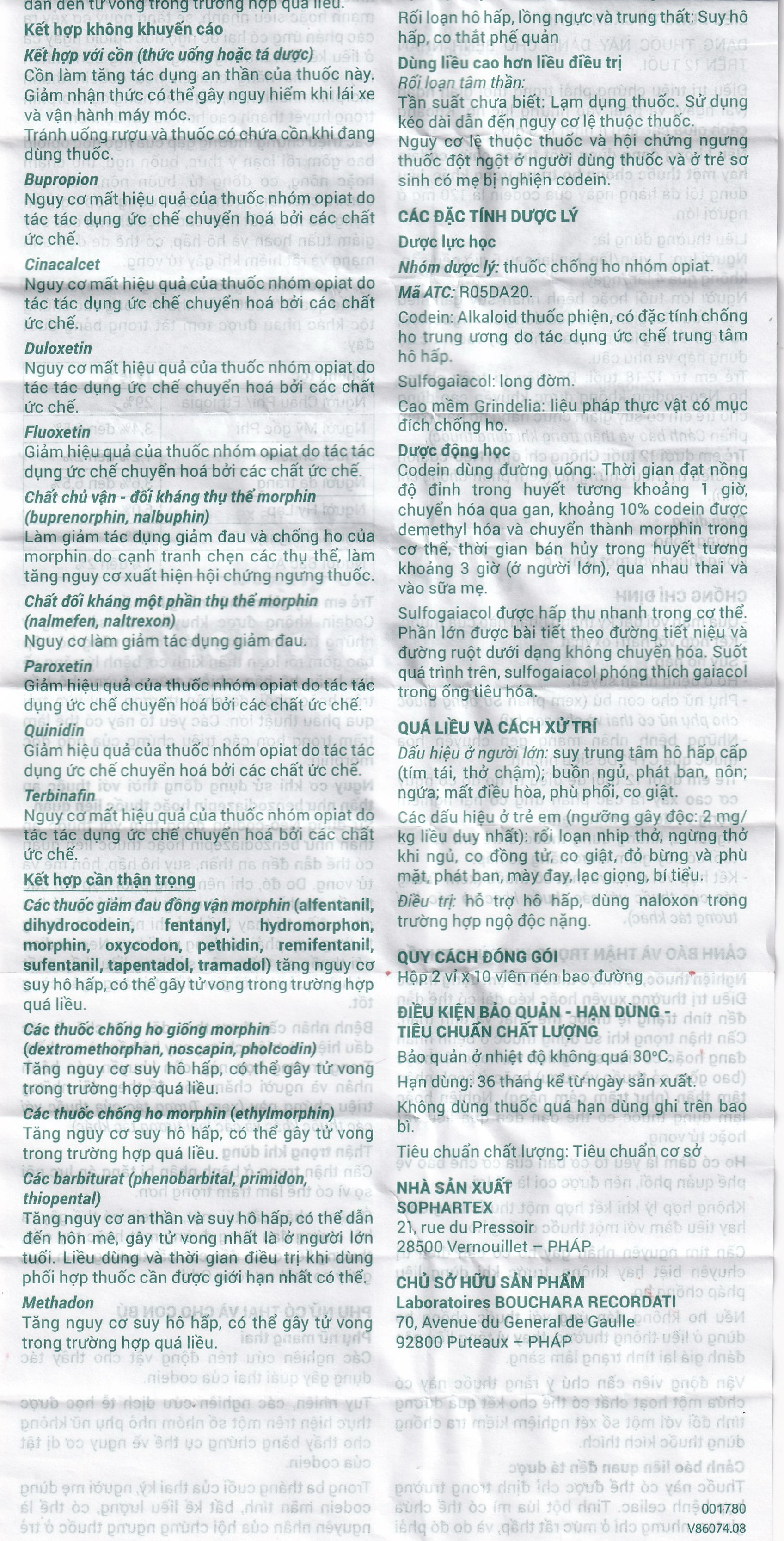 Viên nén Neo-Codion Bouchara điều trị triệu chứng ho khan (2 vỉ x 10 viên)