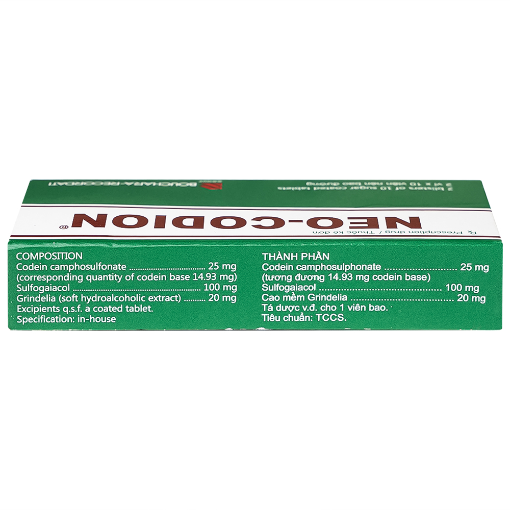 Viên nén Neo-Codion Bouchara điều trị triệu chứng ho khan (2 vỉ x 10 viên)