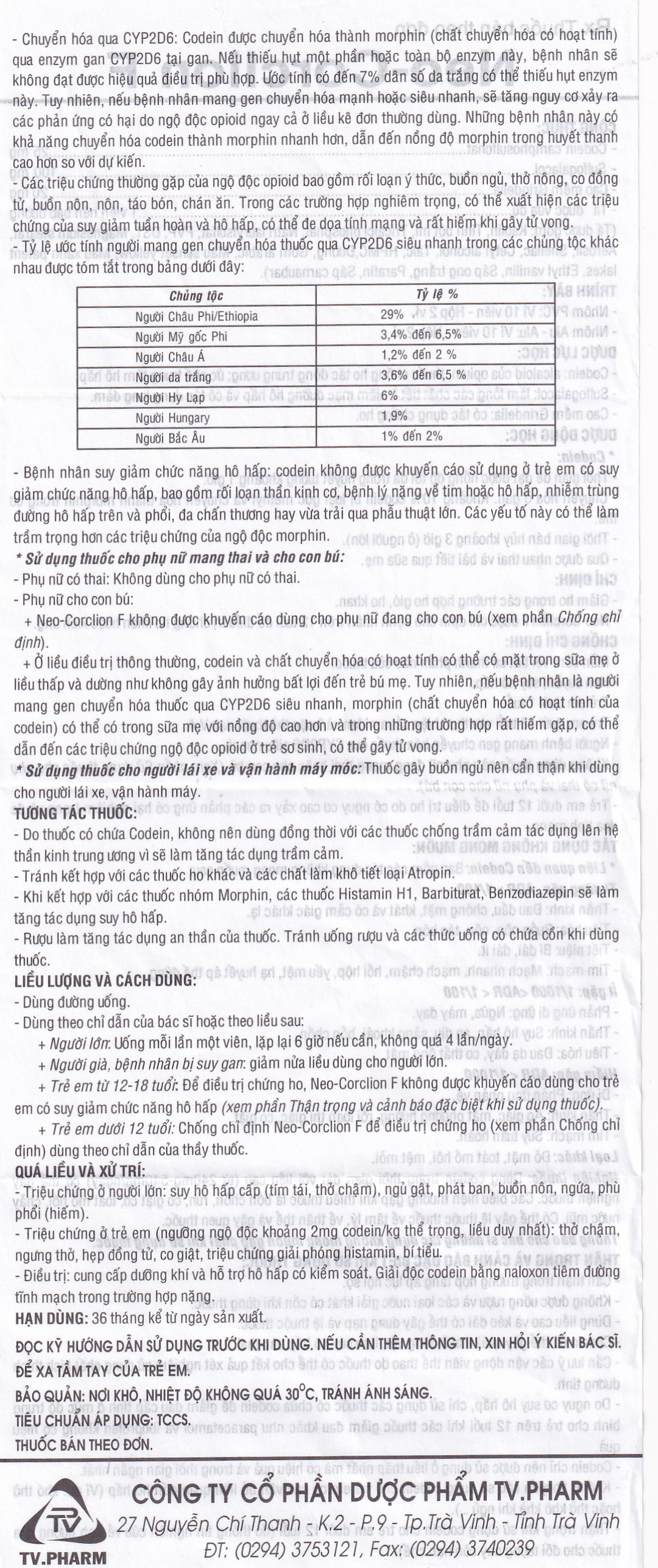 Viên nén Neo-Corclion F TV.Pharm giảm ho gió, ho khan (2 vỉ x 10 viên)