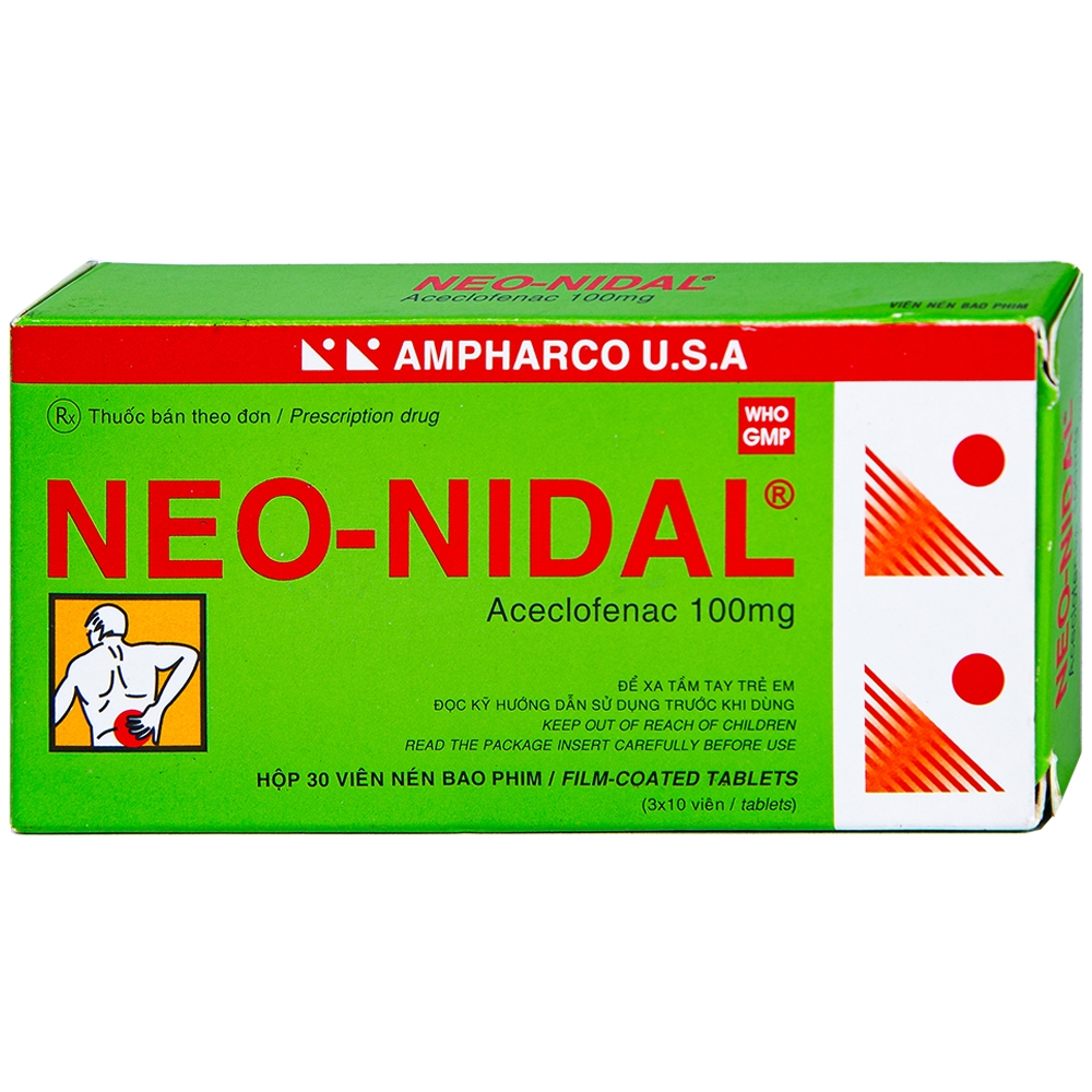 Viên nén Neo-Nidal 100mg Ampharco điều trị đau sau chấn thương, phẫu thuật (3 vỉ x 10 viên) 