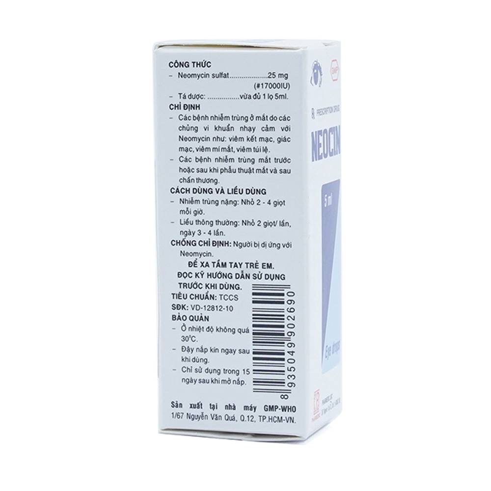 Thuốc nhỏ mắt Neocin Pharmedic điều trị viêm kết mạc, giác mạc (5ml)