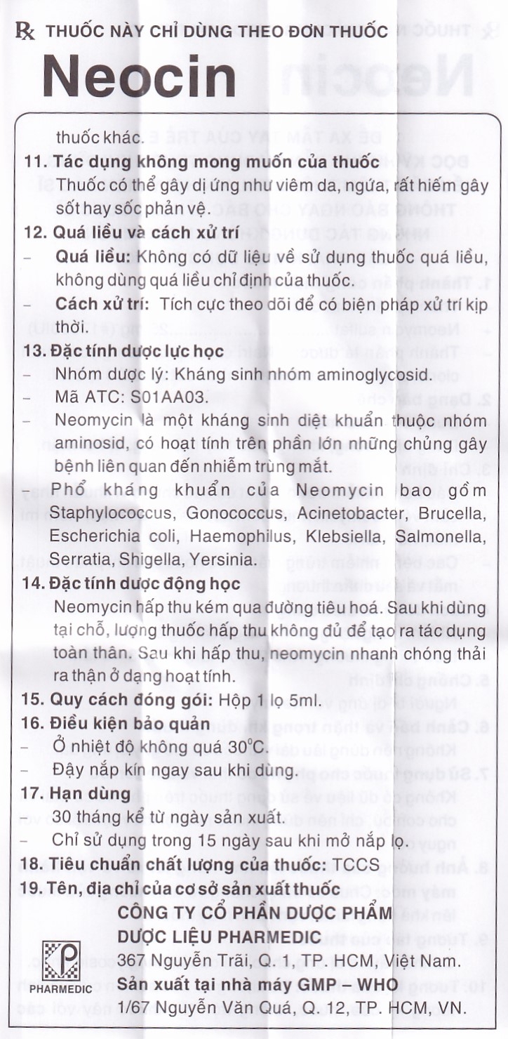 Thuốc nhỏ mắt Neocin Pharmedic điều trị viêm kết mạc, giác mạc (5ml)