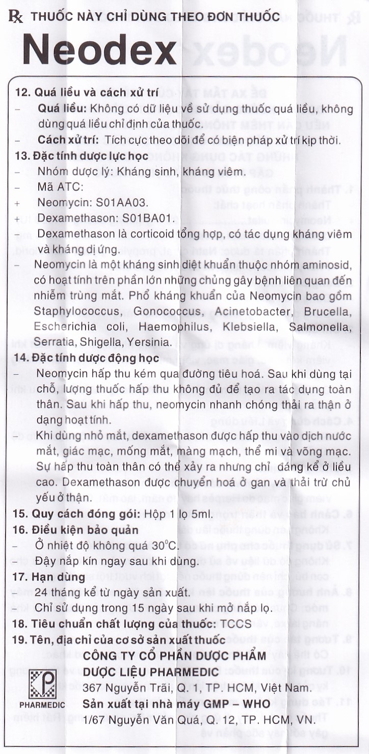 Thuốc nhỏ mắt Neodex Pharmedic hỗ trợ điều trị viêm kết mạc, giác mạc, viêm mí mắt (5ml)