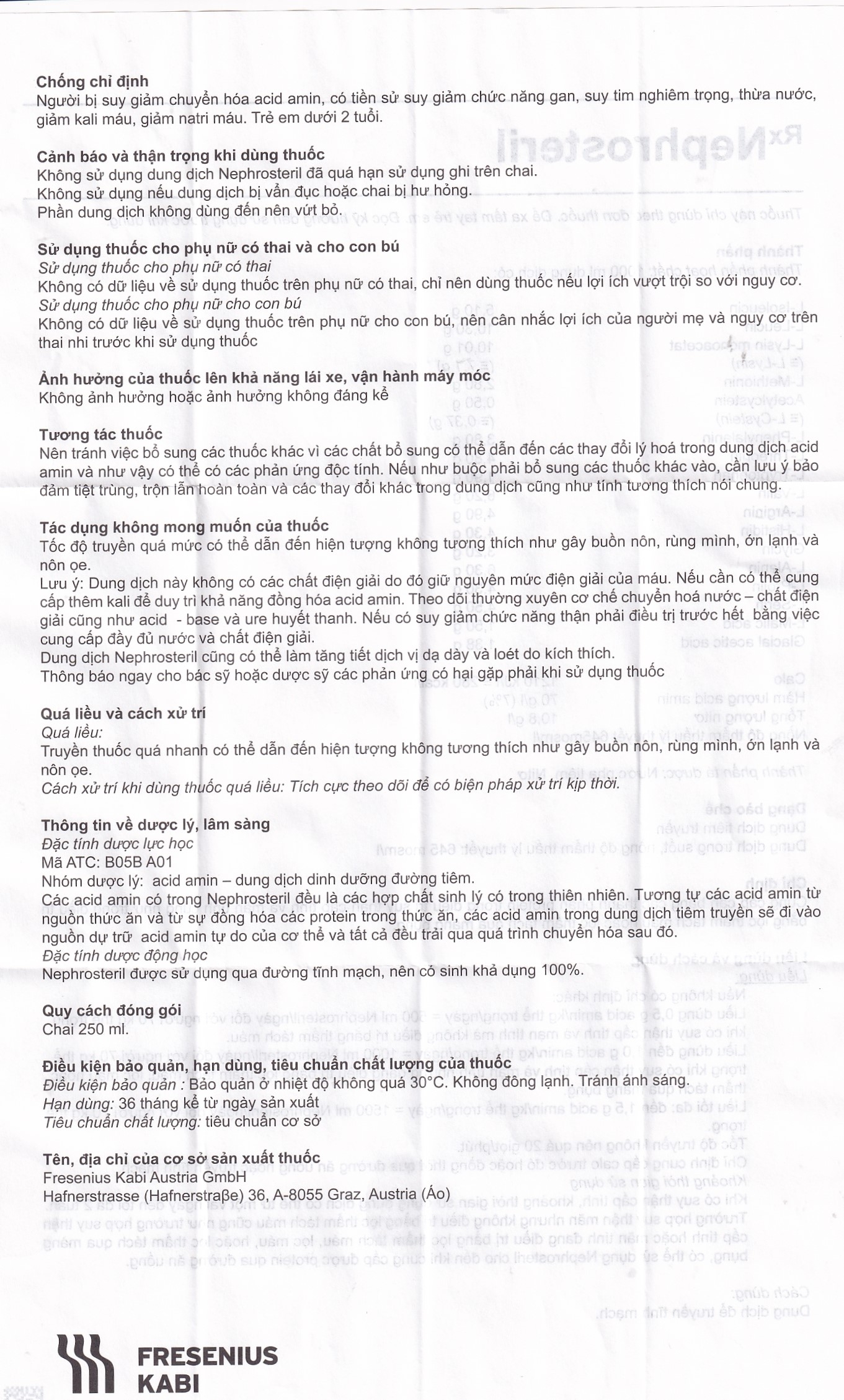 Dịch truyền Nephrosteril Fresenius Kabi điều trị suy thận cấp và mãn tính (250ml)