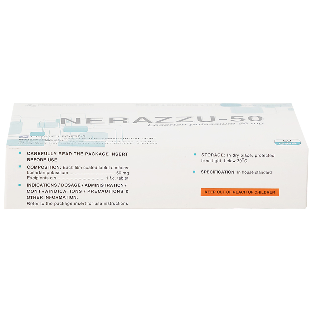 Thuốc Nerazzu 50 Davipharm điều trị tăng huyết áp (3 vỉ x 10 viên)