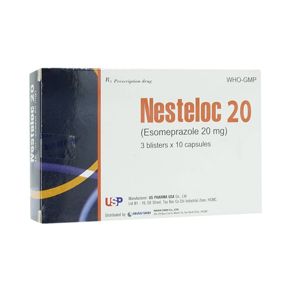 Thuốc Nesteloc 20 USP điều trị trong hội chứng trào ngược dạ dày - thực quản (3 vỉ x 10 viên)