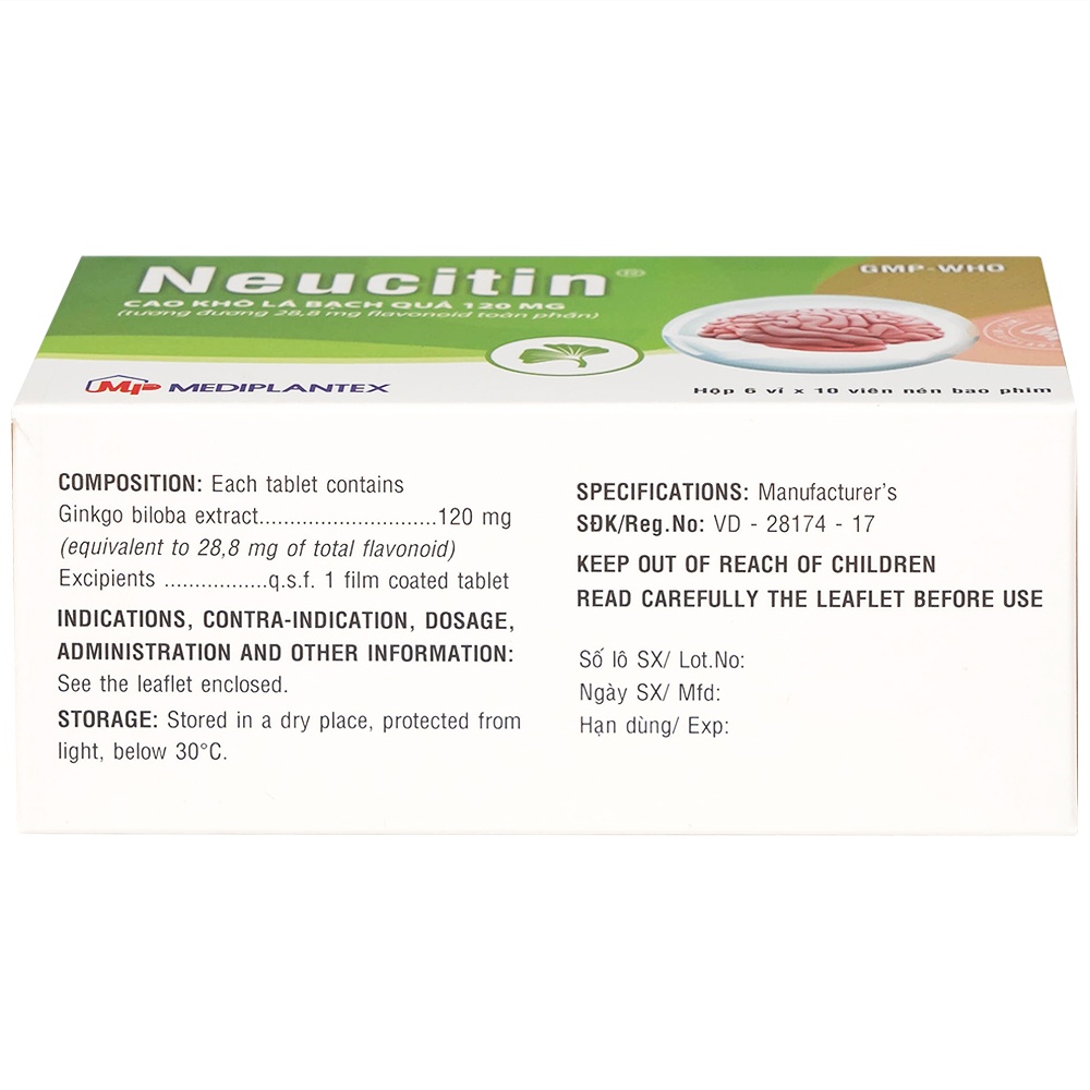 Thuốc Neucitin 120mg Mediplantex điều trị mất trí nhớ ngắn hạn (6 vỉ x 10 viên)