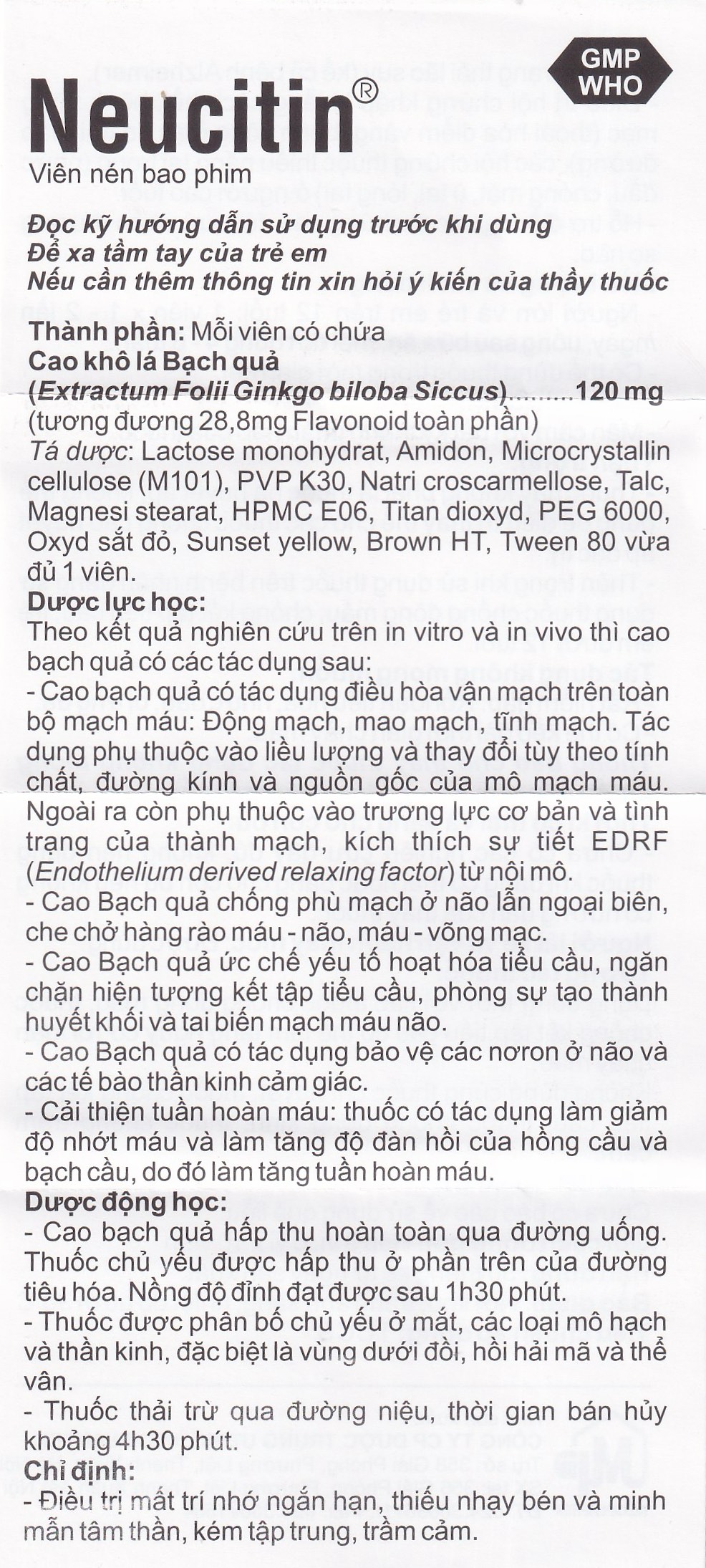 Thuốc Neucitin 120mg Mediplantex điều trị mất trí nhớ ngắn hạn (6 vỉ x 10 viên)