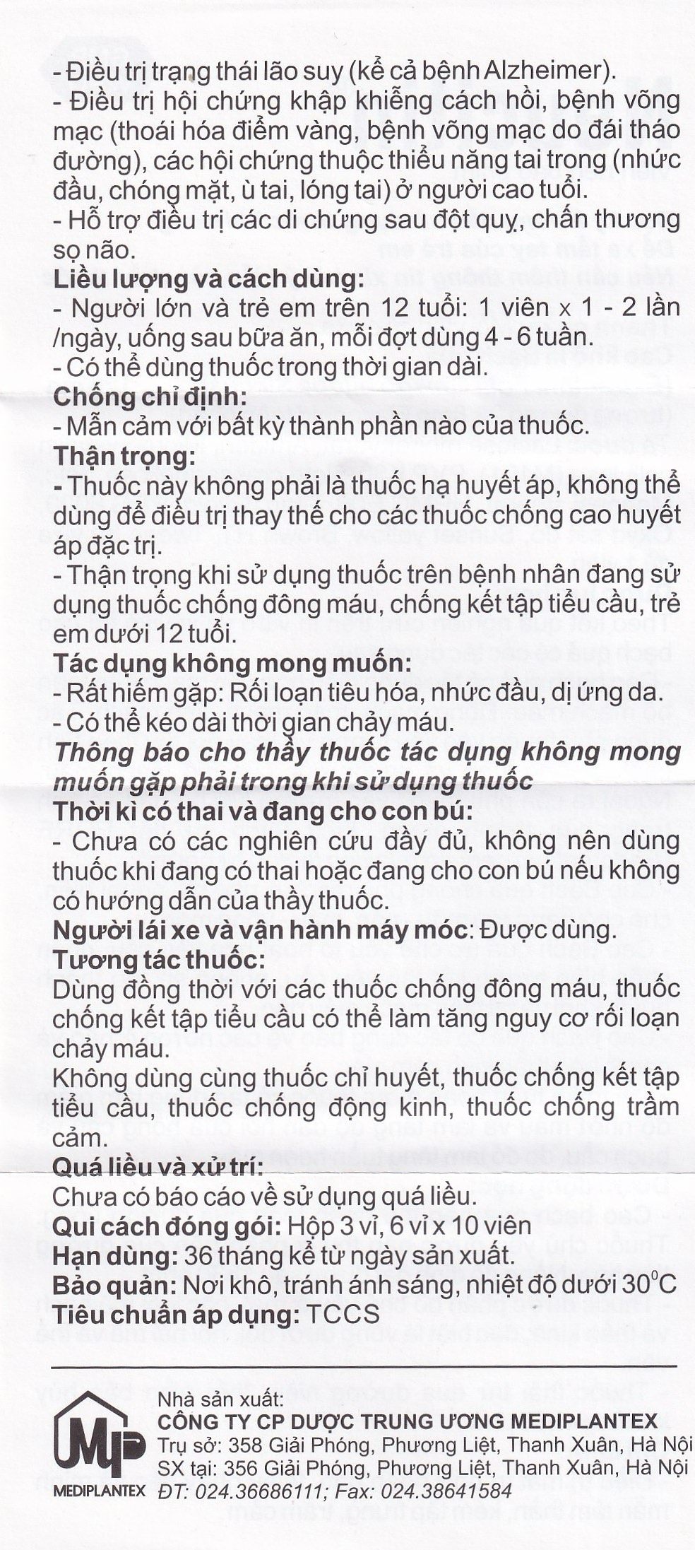 Thuốc Neucitin 120mg Mediplantex điều trị mất trí nhớ ngắn hạn (6 vỉ x 10 viên)