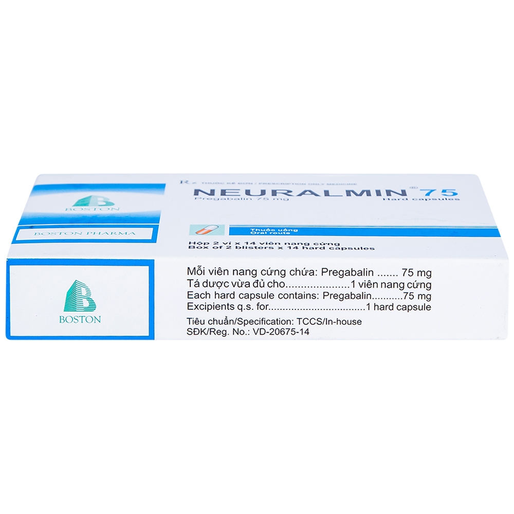 Viên nang cứng Neuralmin 75 Boston Pharma điều trị đau thần kinh, động kinh, rối loạn lo âu (2 vỉ x 14 viên)