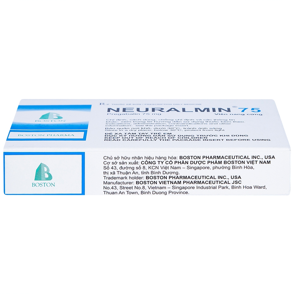 Viên nang cứng Neuralmin 75 Boston Pharma điều trị đau thần kinh, động kinh, rối loạn lo âu (2 vỉ x 14 viên)