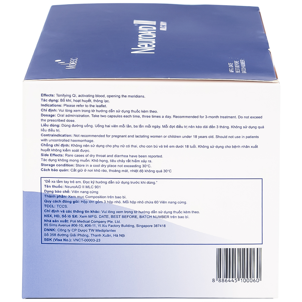 Thuốc NeuroAID II MLC 901 Moleac điều trị phục hồi chức năng cho bệnh nhân đột quỵ (3 hộp x 60 viên)