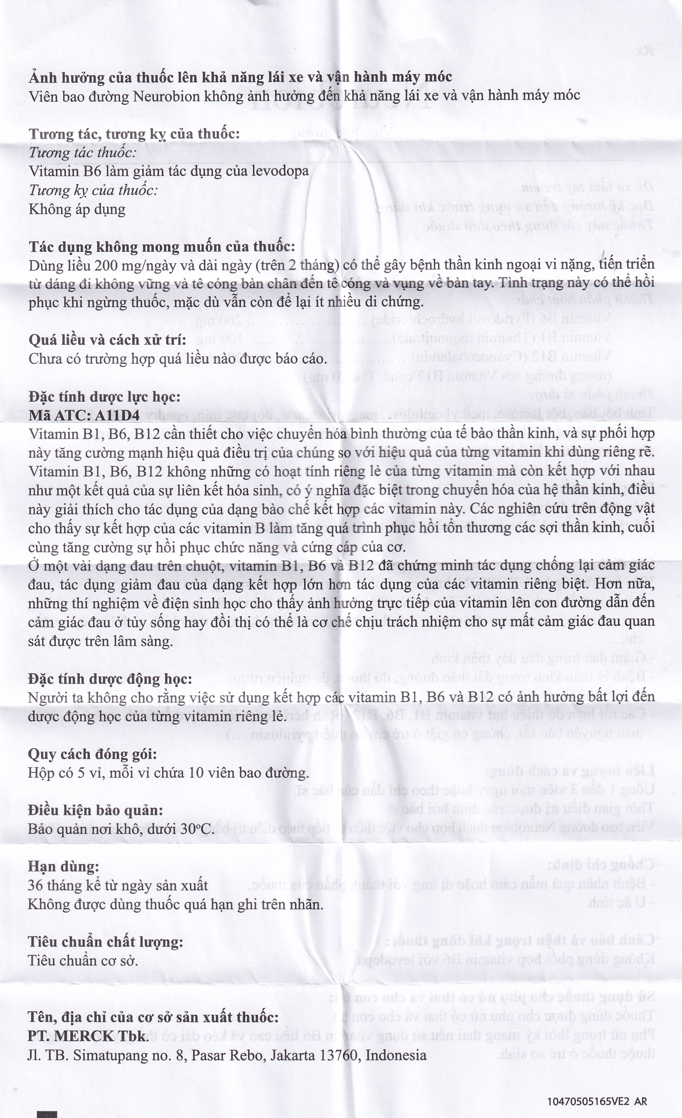 Viên nén Neurobion Merck màu xanh- điều trị rối loạn thần kinh ngoại vi (5 vỉ x 10 viên)