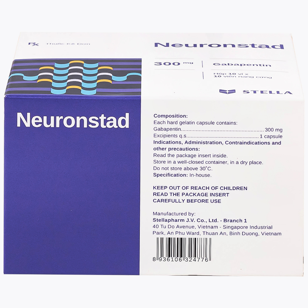 Thuốc Neuronstad 300mg Stella điều trị hỗ trợ động kinh cục bộ (10 vỉ x 10 viên)