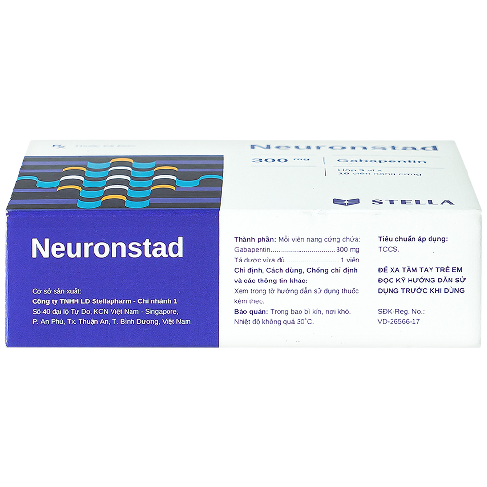 Viên nang cứng Neuronstad 300mg Stella điều trị hỗ trợ động kinh cục bộ, viêm dây thần kinh (3 vỉ x 10 viên)