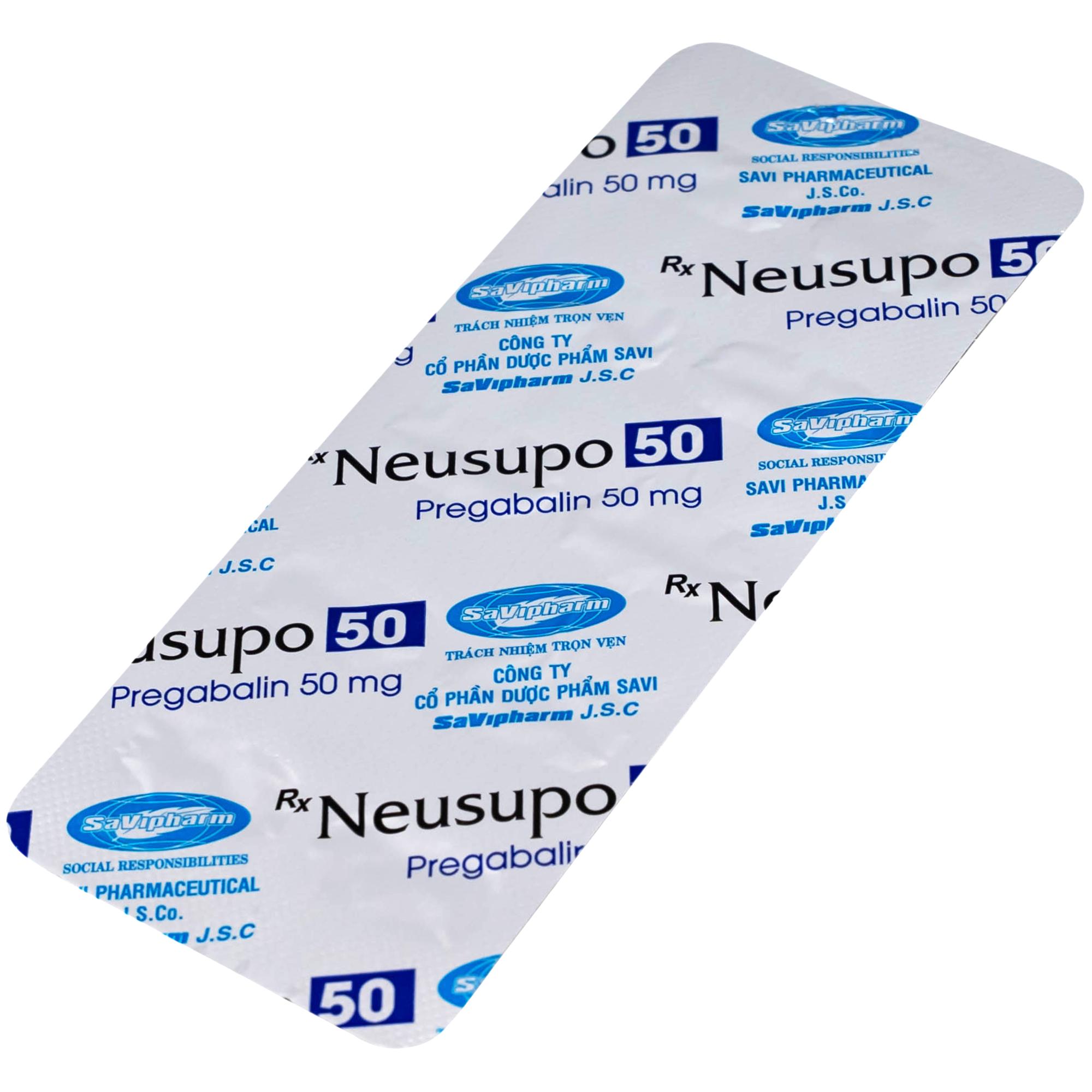 Thuốc Neusupo 50mg Savipharm đau thần kinh, lo âu lan tỏa, đau cơ xơ hóa, hỗ trợ động kinh cục bộ (3 vỉ x 10 viên)