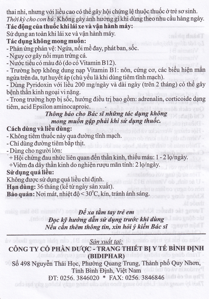 Bột pha tiêm Neutrivit 5000 Bidiphar điều trị viêm thần kinh (4 cặp)