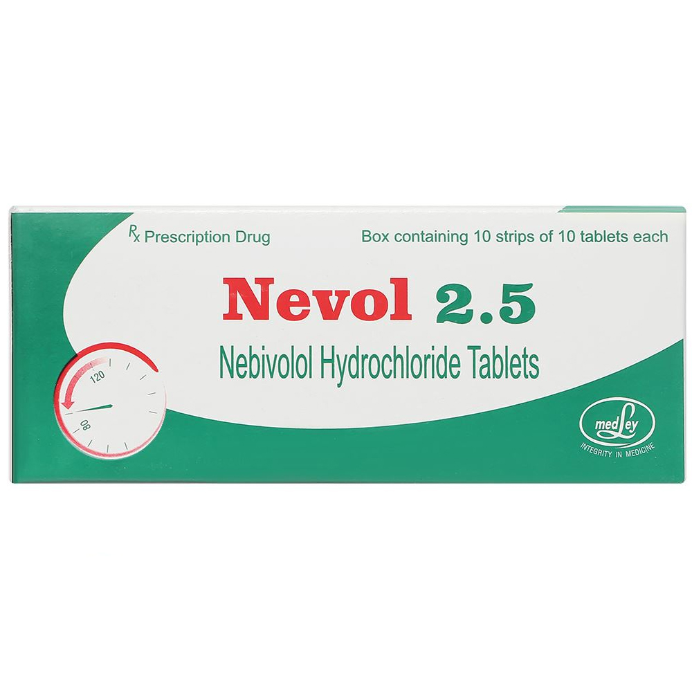 Viên nén Nevol 2.5 Medley Pharma điều trị tăng huyết áp vô căn (10 vỉ x 10 viên) 