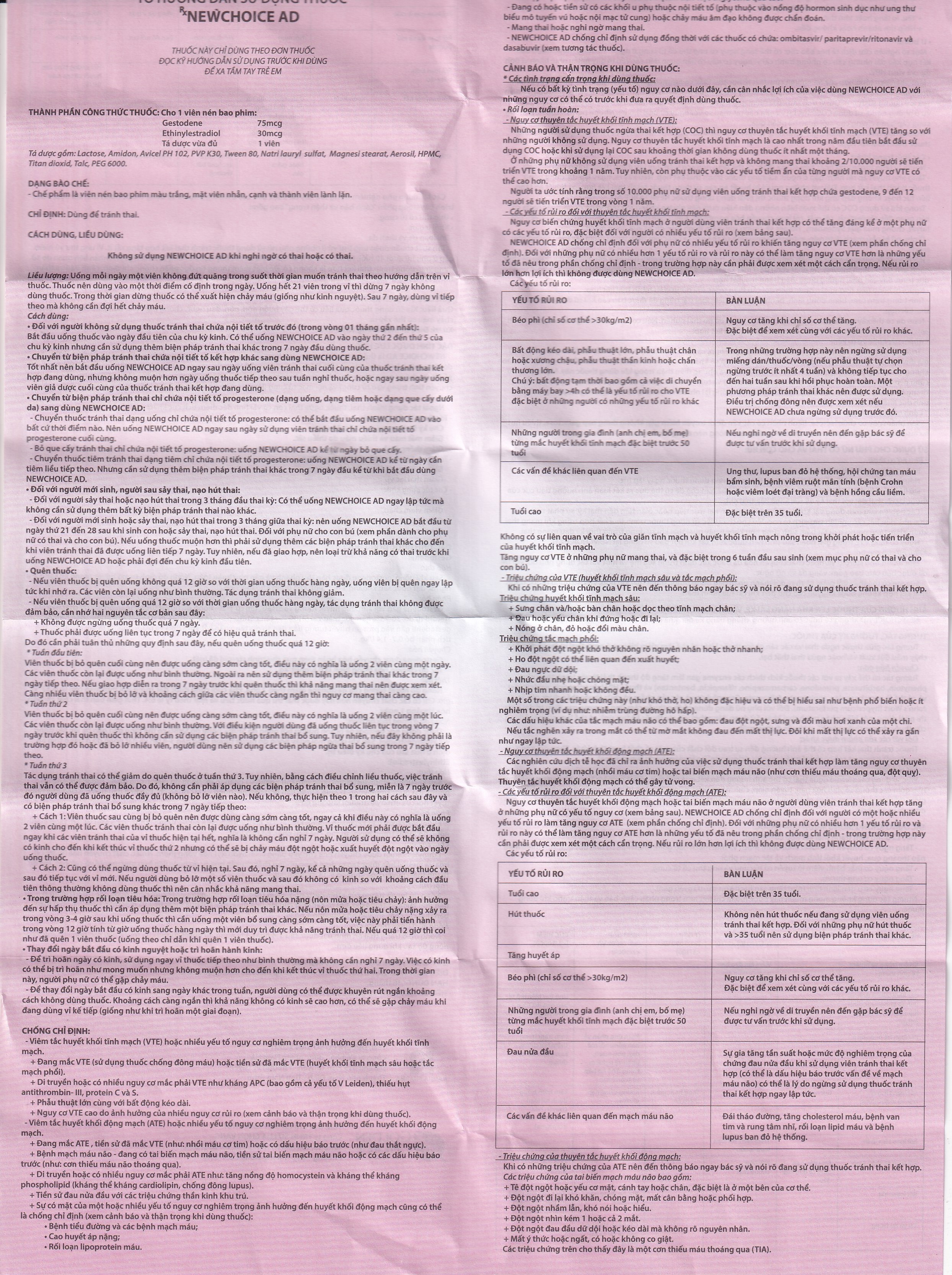 Thuốc tránh thai hàng ngày New Choice AD Advanced Formula Nam Hà (1 vỉ x 21 viên)