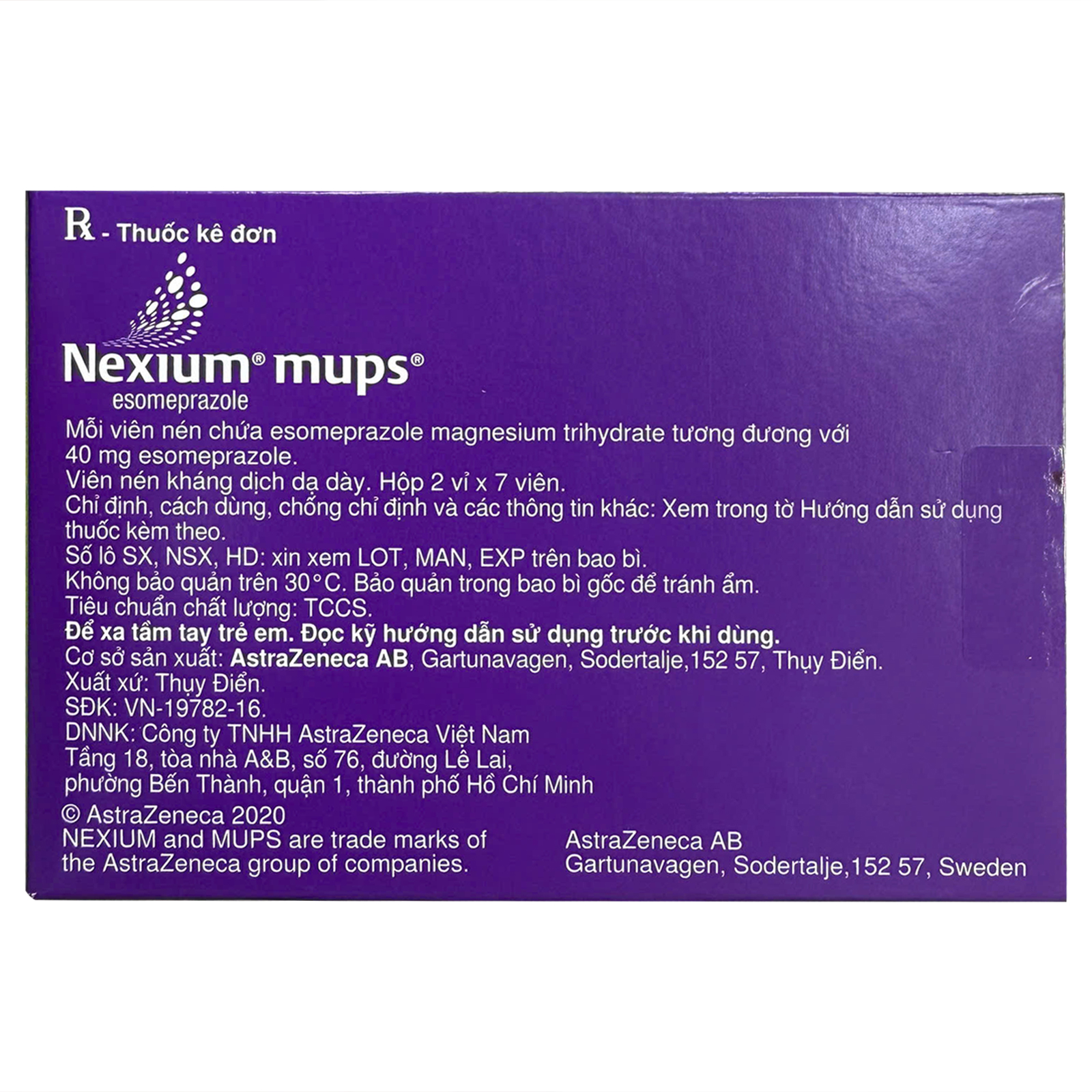 Viên nén Nexium Mups 40mg AstraZeneca điều trị trào ngược dạ dày - thực quản, loét dạ dày (2 vỉ x 7 viên)