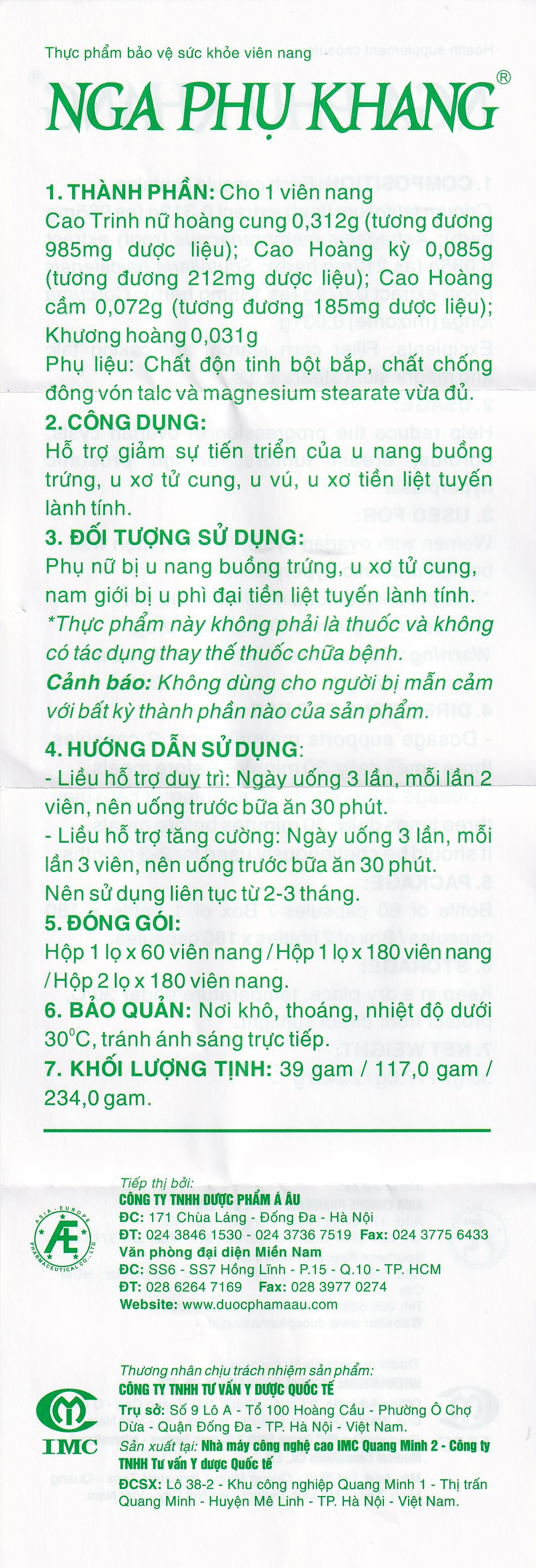 Viên giảm tiến triển u nang buồng trứng Nga Phụ Khang (60 viên)