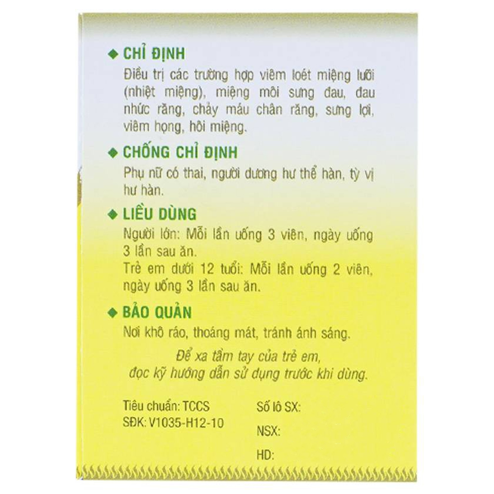 Thuốc Nhiệt Miệng PV điều trị viêm loét miệng lưỡi, miệng môi sưng đau  (100 viên)