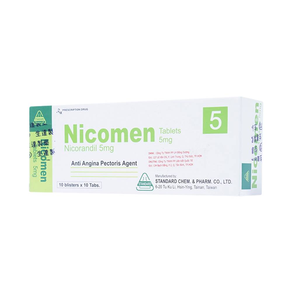 Viên nén Nicomen 5mg Standard Chem And Pharm điều trị đau thắt ngực (10 vỉ x 10 viên)