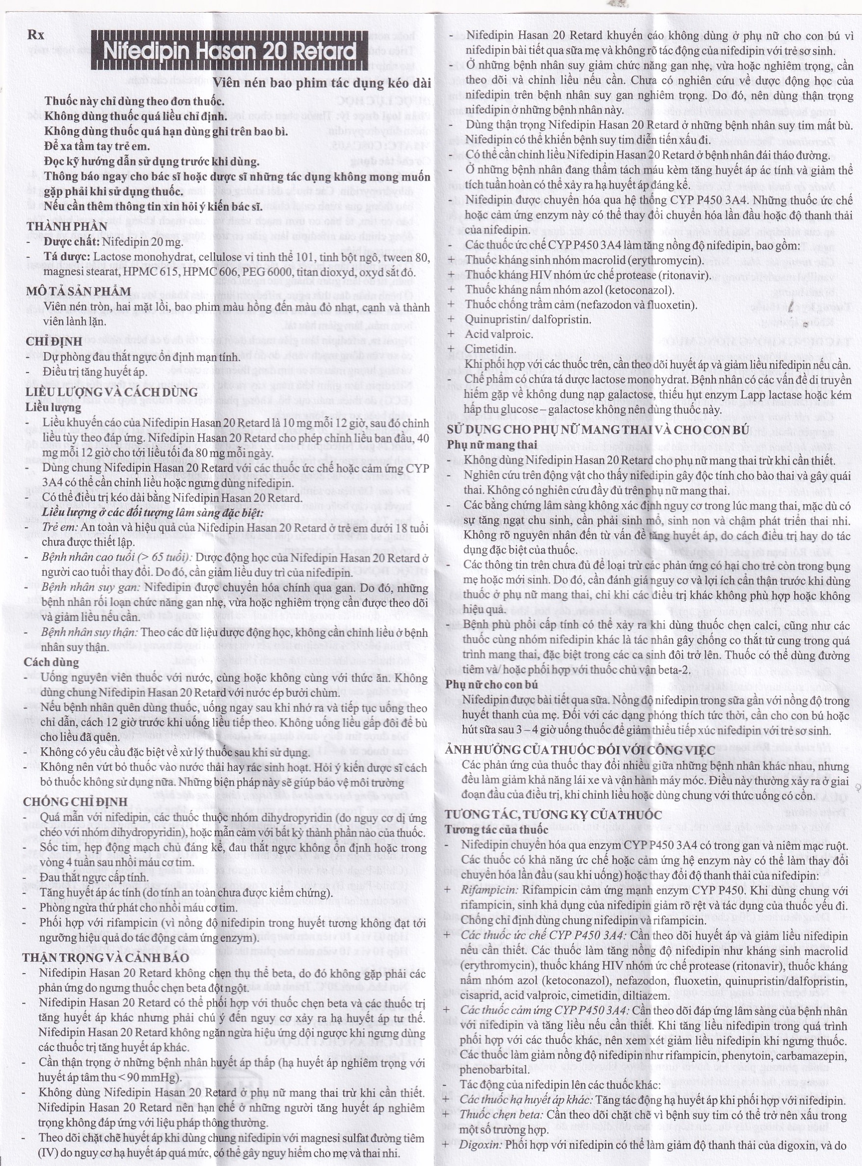 Viên nén Nifedipin Hasan 20 Retard Hasan điều trị tăng huyết áp (10 vỉ x 10 viên)