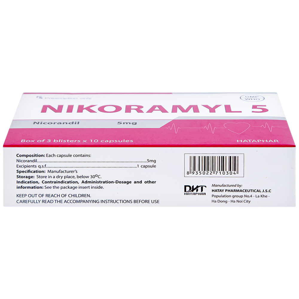 Viên nang cứng Nikoramyl 5 Hà Tây phòng và điều trị cơn đau thắt ngực (3 vỉ x 10 viên) 