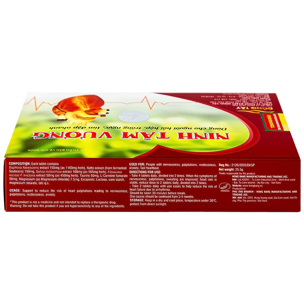 Viên uống giảm hồi hộp tim đập nhanh Ninh Tâm Vương Hồng Bàng (3 vỉ x 10 viên)