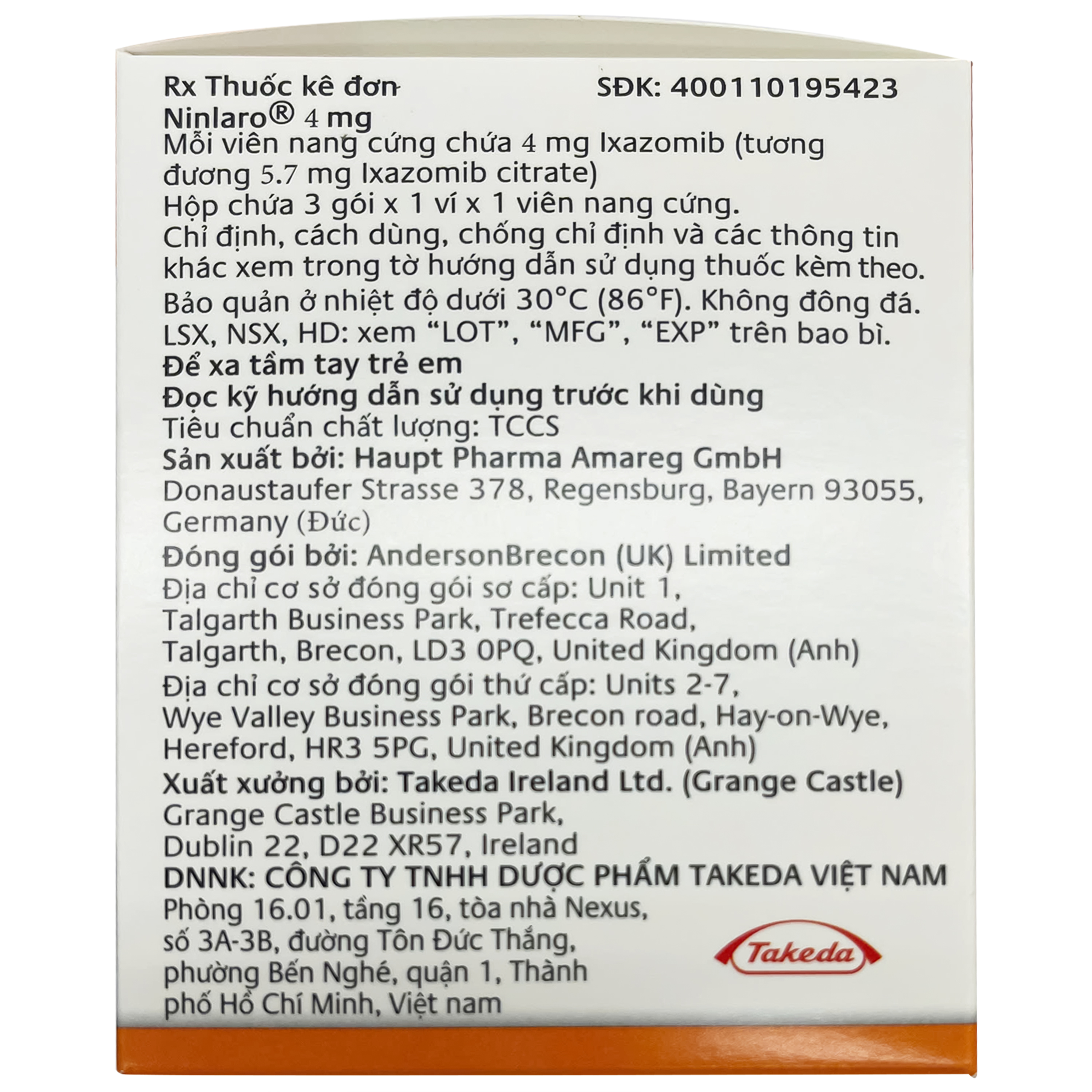 Thuốc Ninlaro 4mg Takedo điều trị đa u tủy xương (3 vỉ x 1 viên)