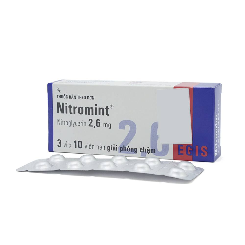 Viên nén Nitromint 2,6mg Egis Pharma điều trị bệnh động mạch vành, đau thắt ngực (3 vỉ x 10 viên) 