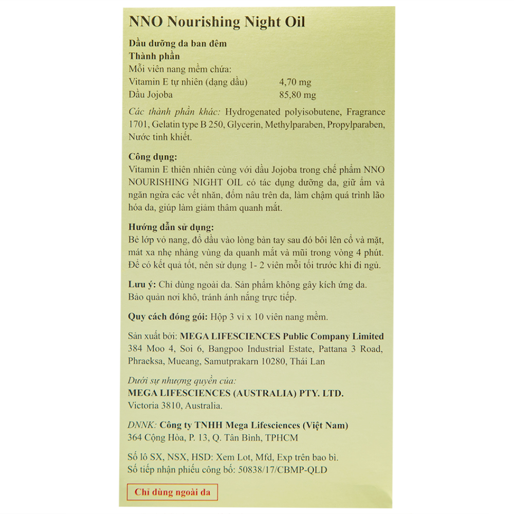 Dầu dưỡng da ban đêm NNO Nourishing Night Oil giúp dưỡng ẩm, phục hồi da