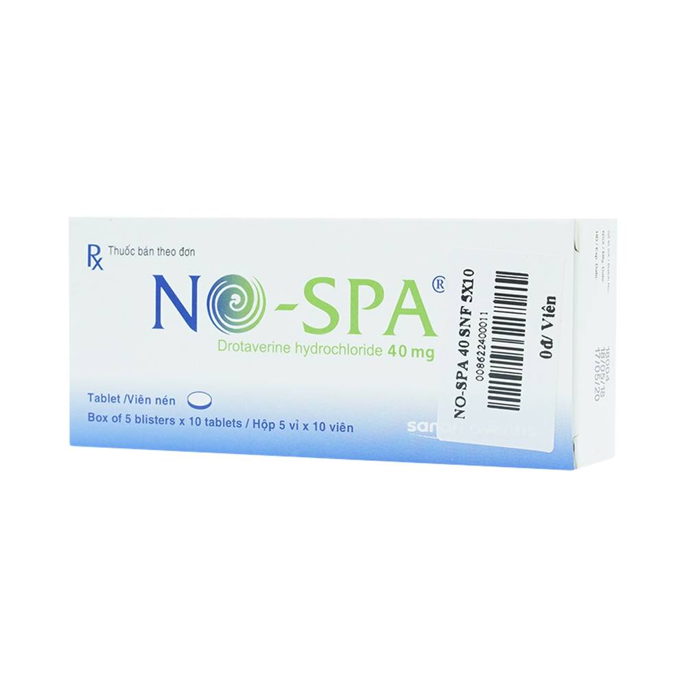 Thuốc No-spa 40mg Sanofi điều trị co thắt cơ trơn, sỏi túi mật, sỏi ống mật (5 vỉ x 10 viên)