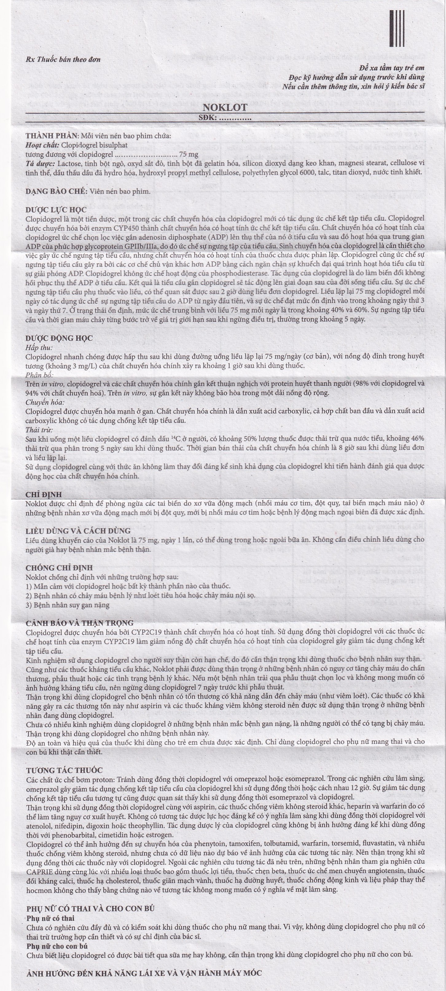 Viên nén Noklot 75mg Cadila phòng ngừa tai biến xơ vữa động mạch (3 vỉ x 10 viên)