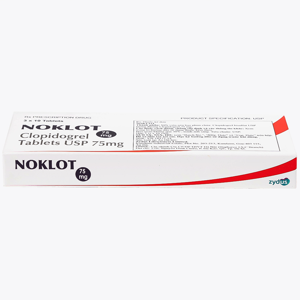 Thuốc Noklot 75mg Zydus phòng ngừa biến cố xơ vữa động mạch (3 vỉ x 10 viên)