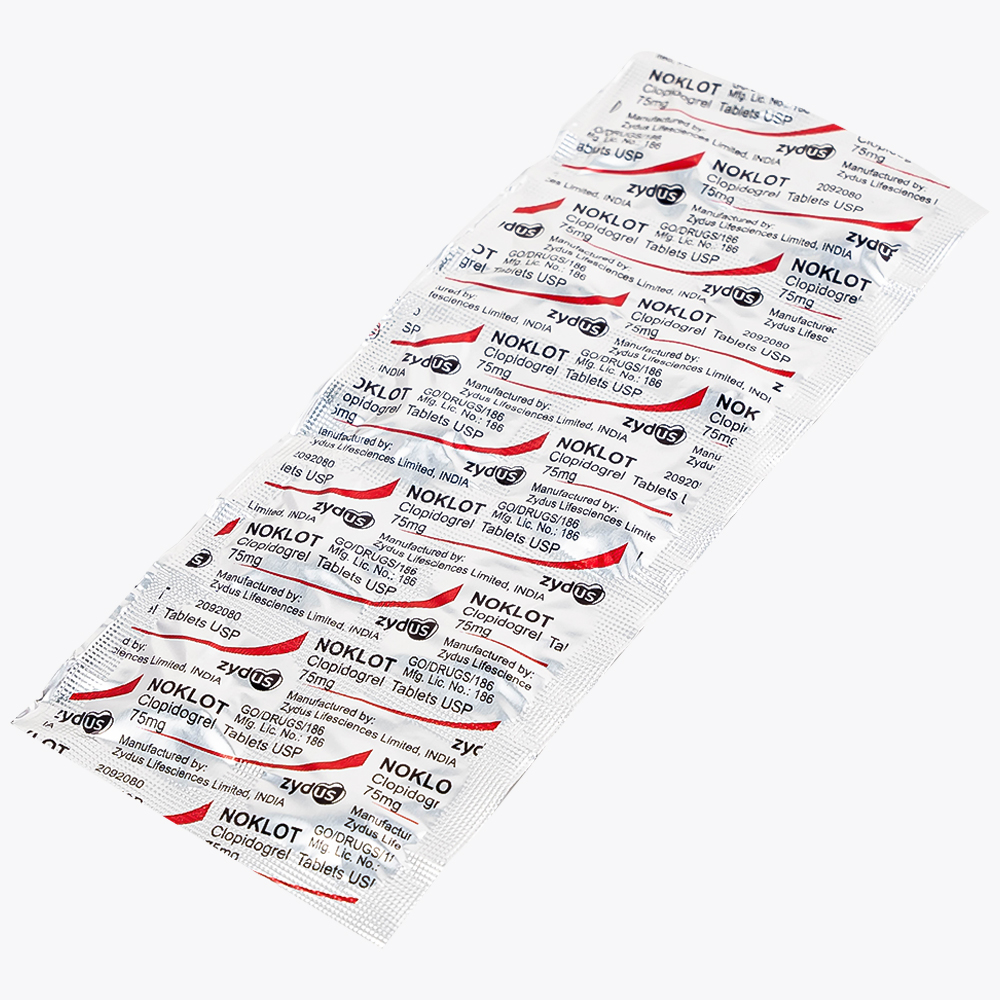 Thuốc Noklot 75mg Zydus phòng ngừa biến cố xơ vữa động mạch (3 vỉ x 10 viên)