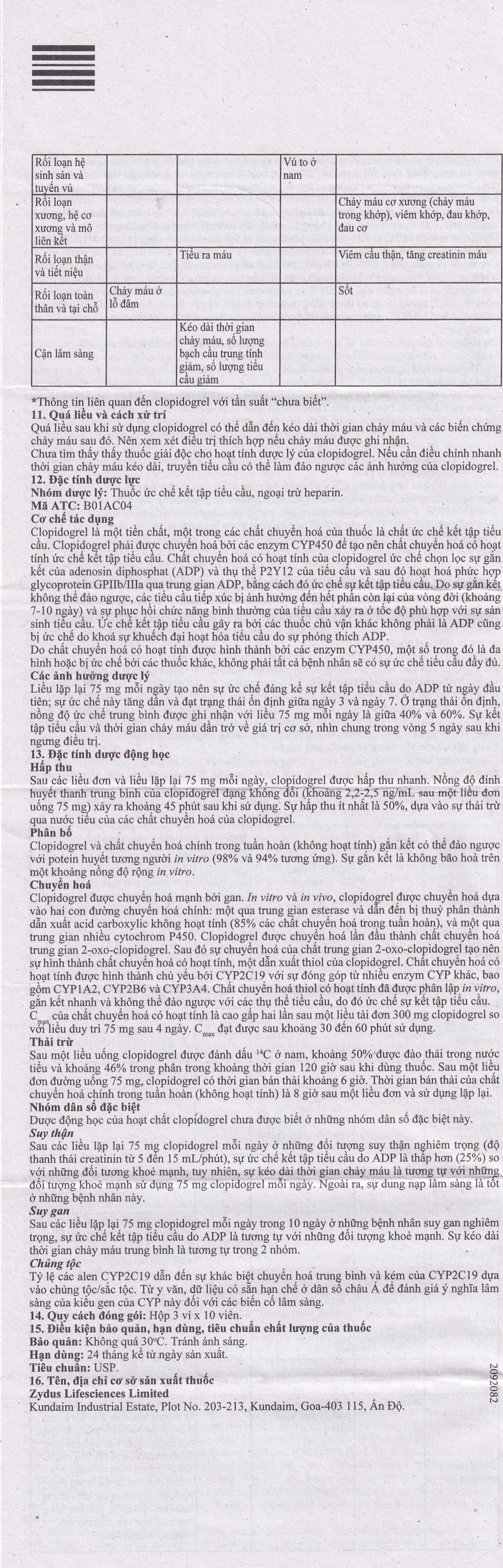 Thuốc Noklot 75mg Zydus phòng ngừa biến cố xơ vữa động mạch (3 vỉ x 10 viên)