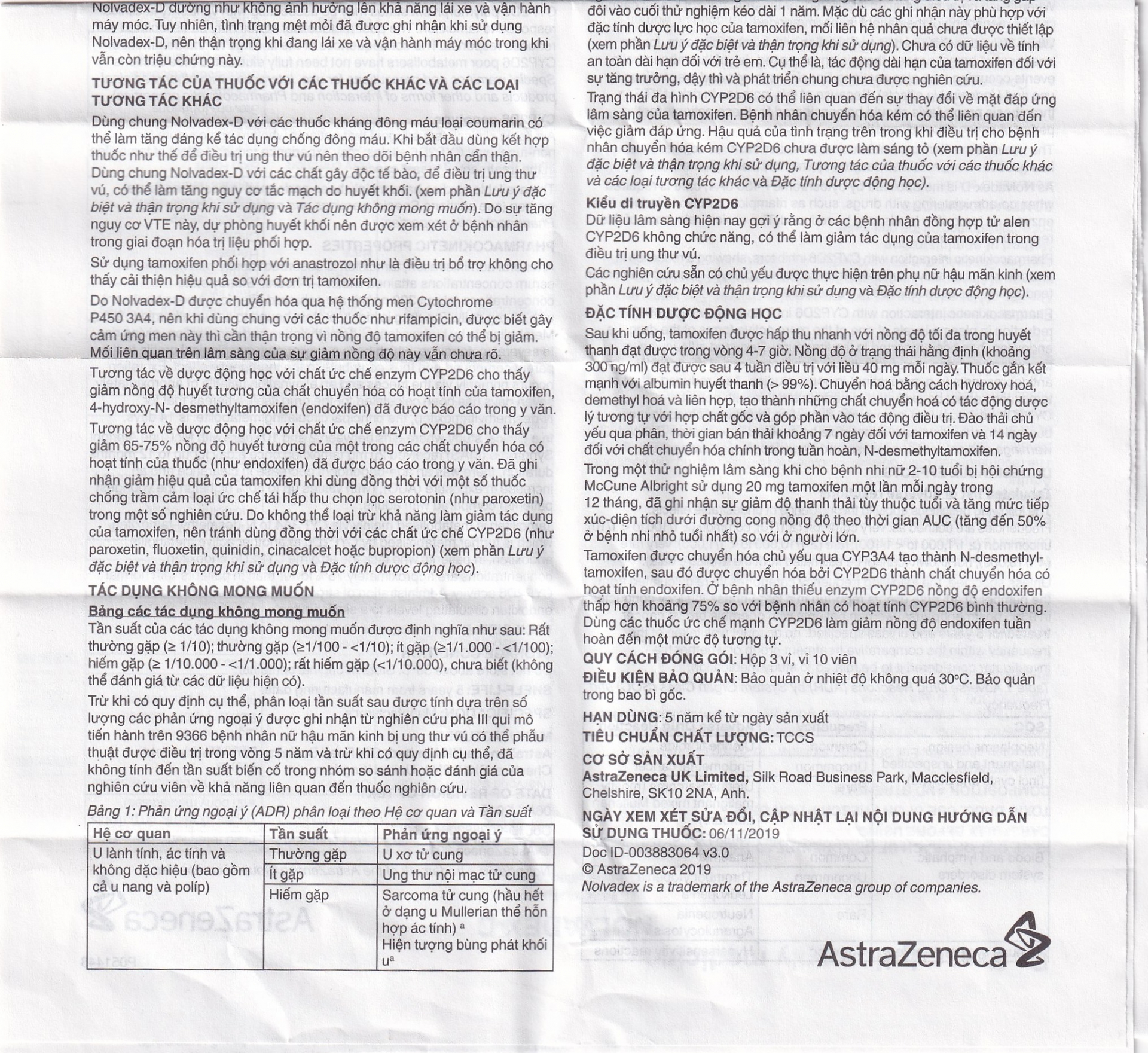 Thuốc Nolvadex-D 20mg AstraZeneca điều trị ung thư vú (3 vỉ x 10 viên)