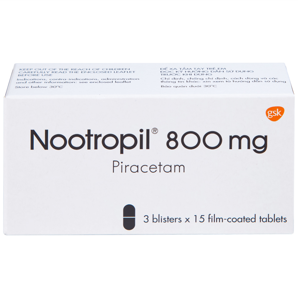 Viên nén Nootropil 800mg GSK điều trị hội chứng tâm thần (3 vỉ x 15 viên)
