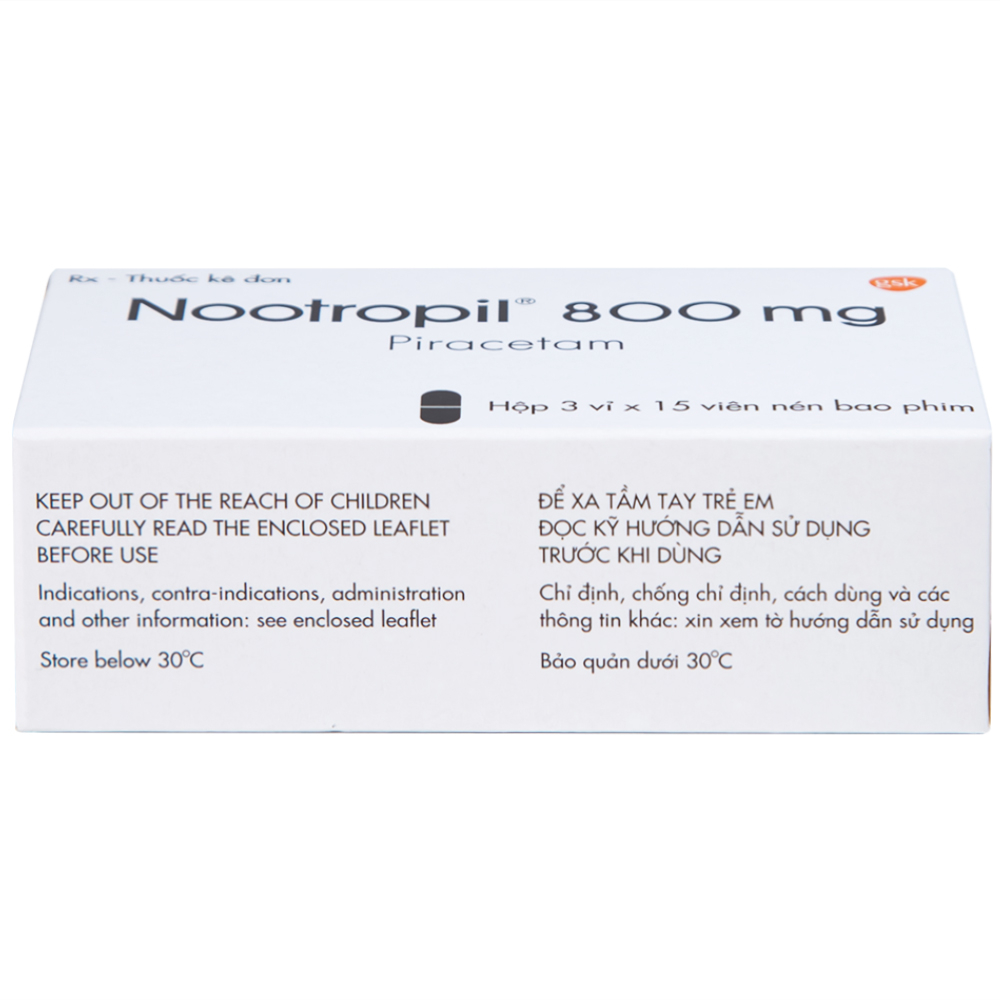 Viên nén Nootropil 800mg GSK điều trị hội chứng tâm thần (3 vỉ x 15 viên)