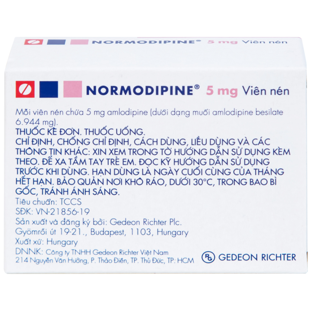 Viên nén Normodipine 5mg Gedeon điều trị tăng huyết áp, đau thắt ngực ổn định (3 vỉ x 10 viên)