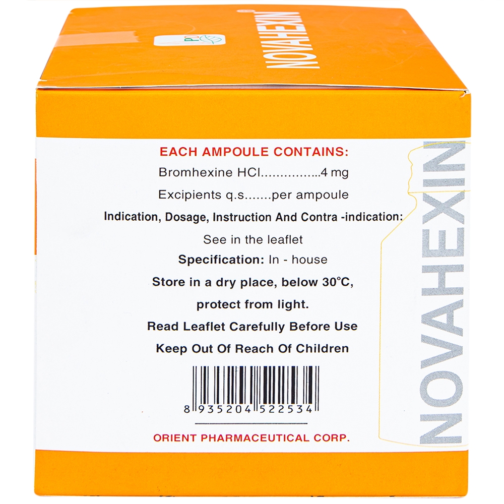 Dung dịch uống Novahexin 4mg Phương Đông điều trị rối loạn tiết dịch phế quản (30 ống x 5ml)