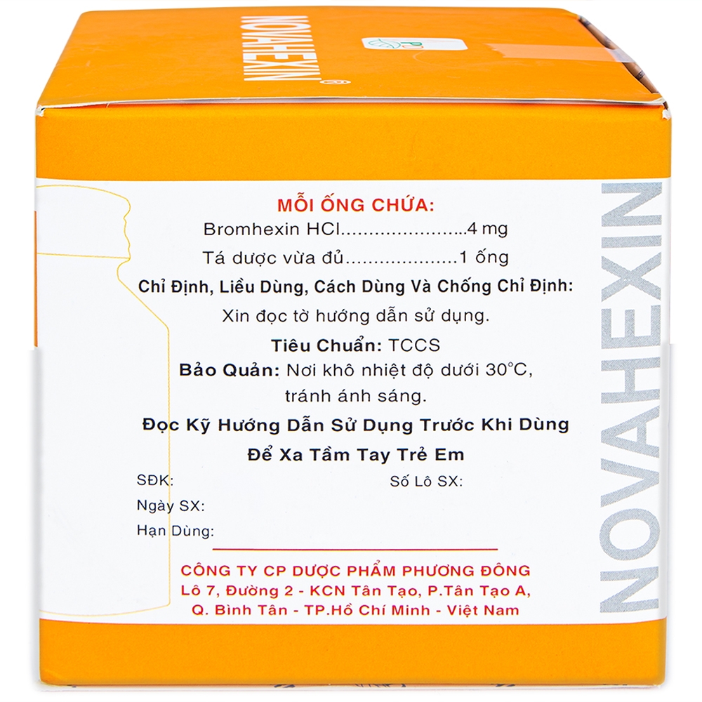 Dung dịch uống Novahexin 4mg Phương Đông điều trị rối loạn tiết dịch phế quản (30 ống x 5ml)