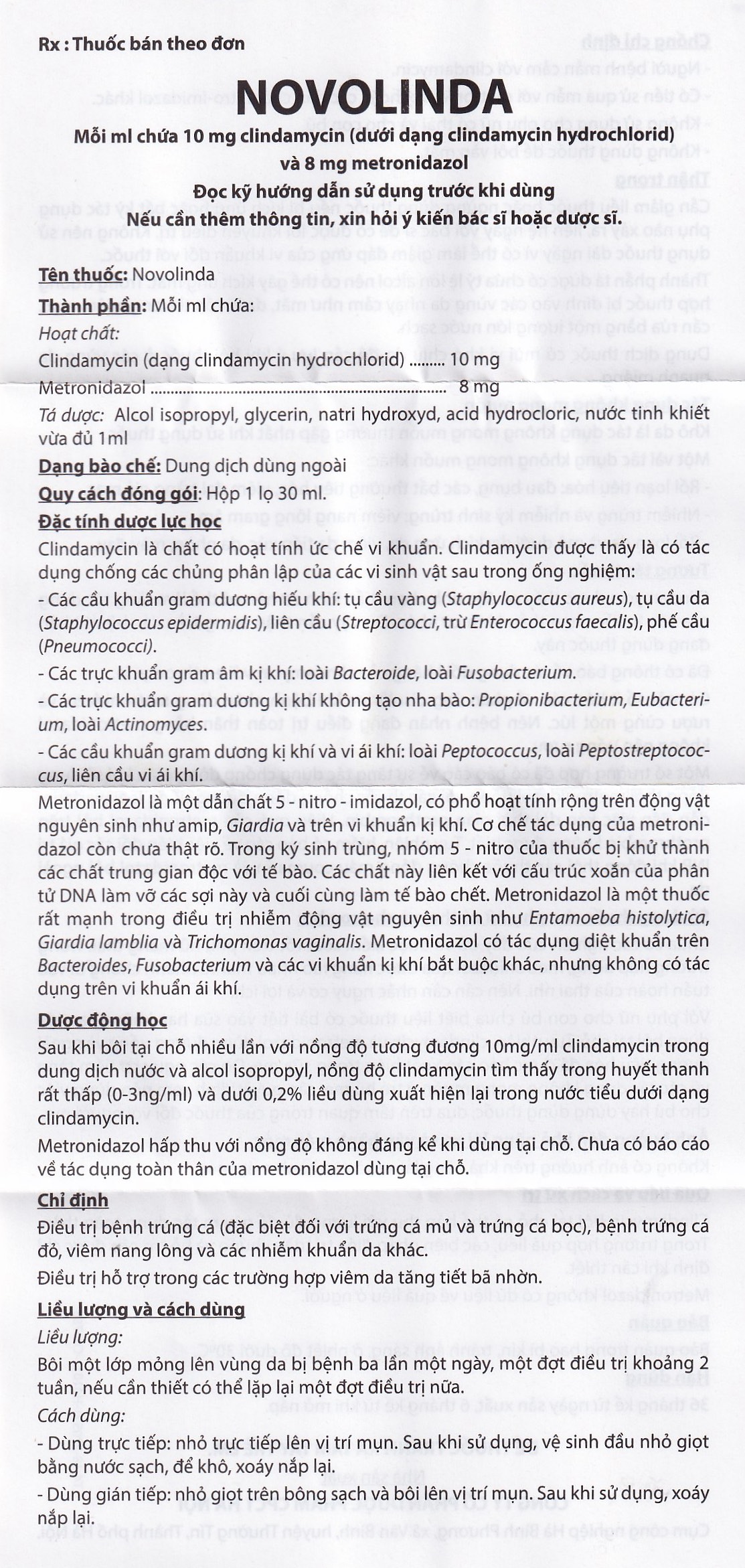 Dung dịch Novolinda CPC1 Hà Nội điều trị bệnh trứng cá, viêm nang lông (30ml)