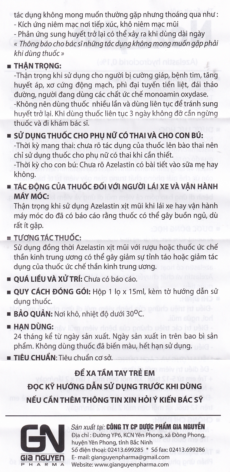 Thuốc xịt mũi Nozeytin Gia Nguyễn điều trị viêm mũi dị ứng, sổ mũi, hắt hơi, ngứa mũi (15ml)