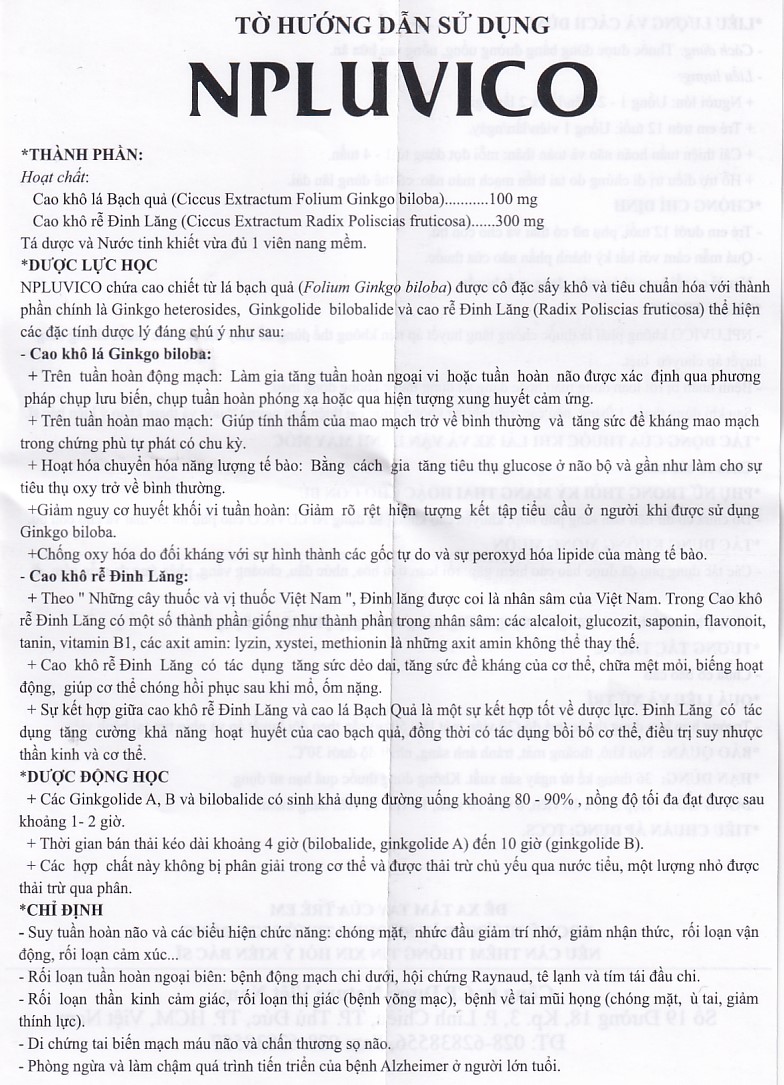 Thuốc Npluvico Nature điều trị suy tuần hoàn não (6 vỉ x 10 viên)
