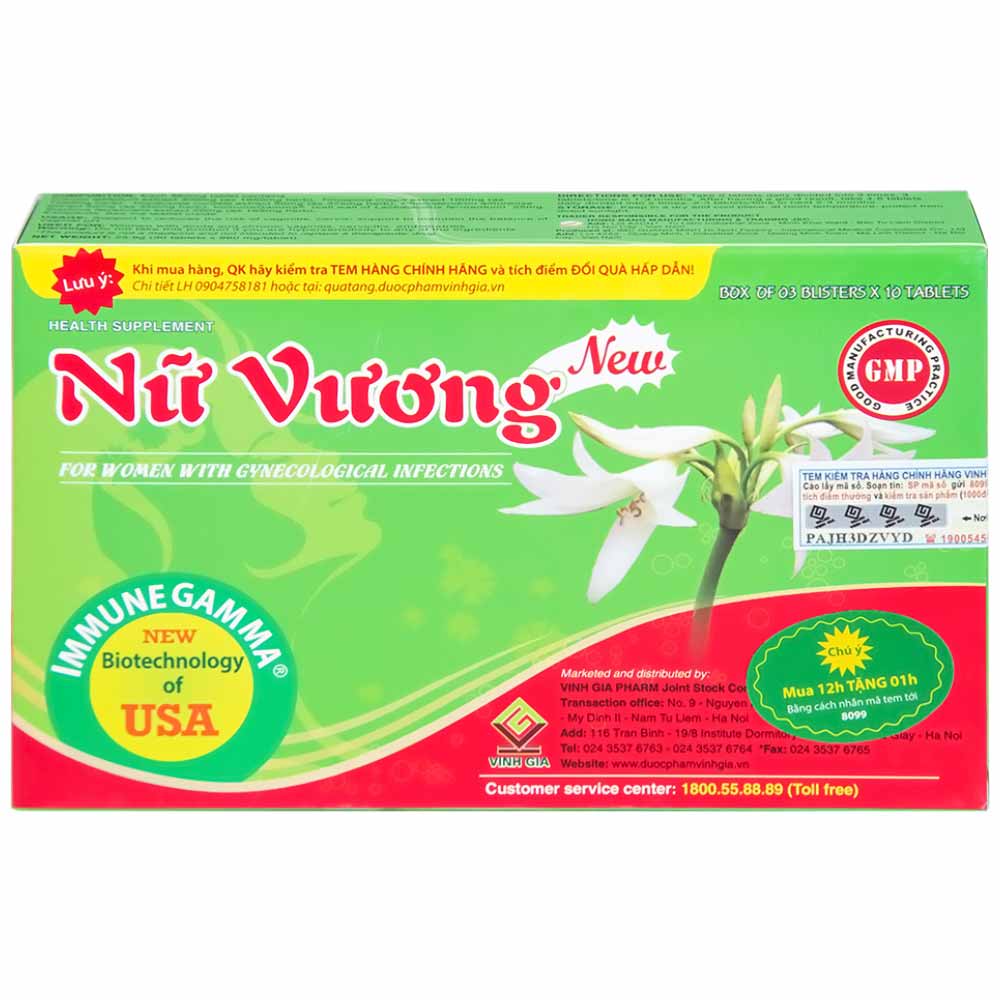 Viên giảm viêm âm đạo Nữ Vương New Vinh Gia (3 vỉ x 10 viên)
