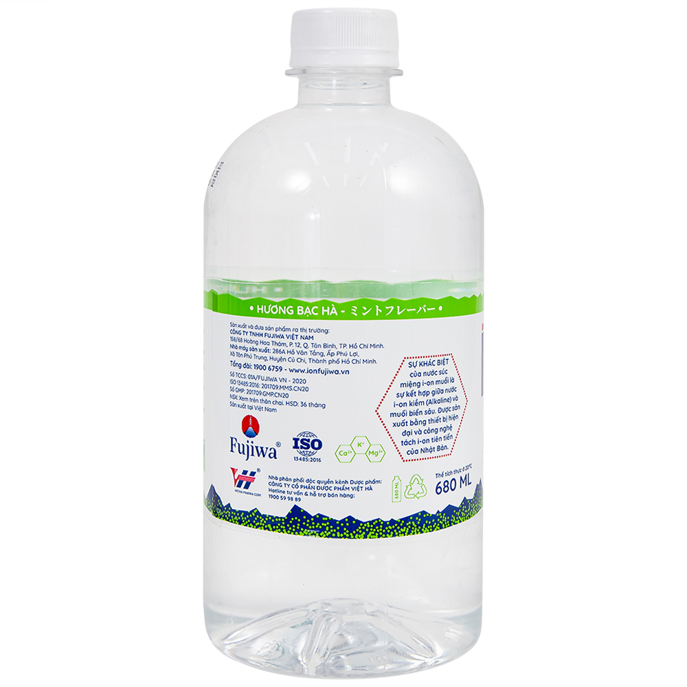 Nước súc miệng Ion muối Fujiwa 680ml hỗ trợ ngăn chặn vi khuẩn, giảm viêm họng